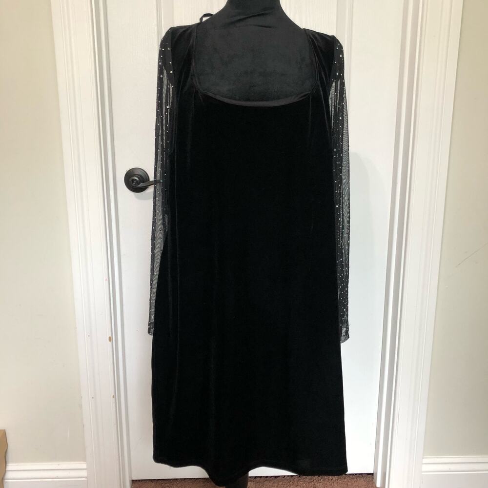City Studio Plus Mens Black Velvet Mesh Sparkle‎ Sleeve Dress 2X 1656-ZU5P NWT